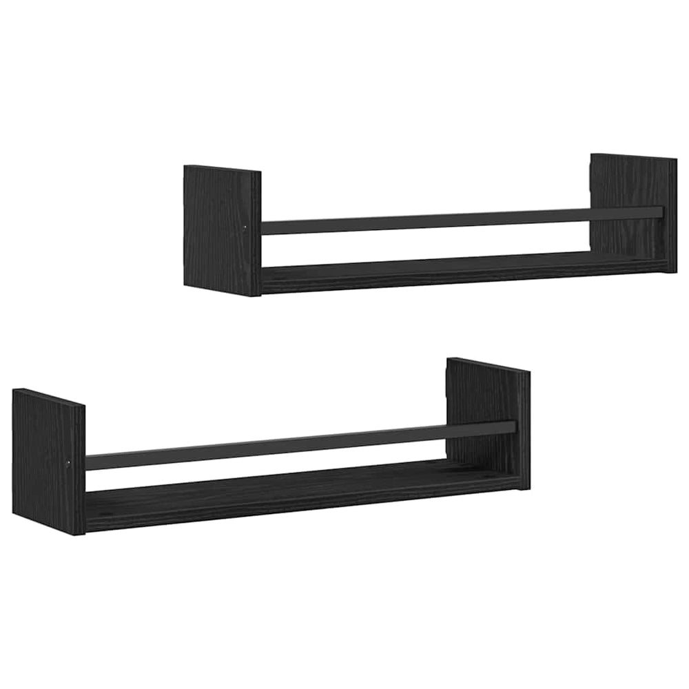 vidaXL Wall Shelf 2 pcs Black Oak Look 60 x 16 x 14 cm