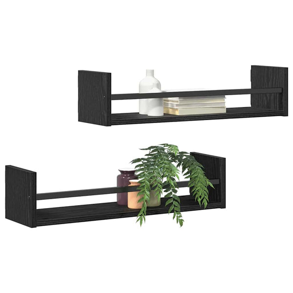Wandregal 2er Set Schwarz Eiche