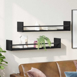 Wandregal 2er Set Schwarz Eiche 80cm