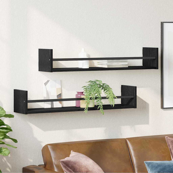 Wandregal 2er Set Schwarz Eiche 80cm