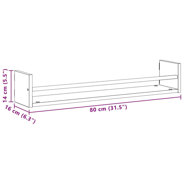 Wandregal 2er Set Schwarz Eiche 80cm