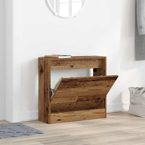 Schuhschrank mit Regal Altholz 60 cm