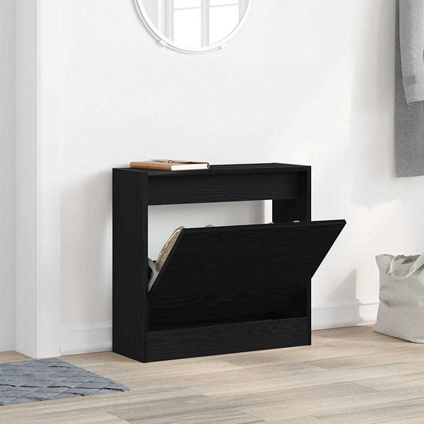 Schuhschrank Schwarz Eichenoptik 60cm