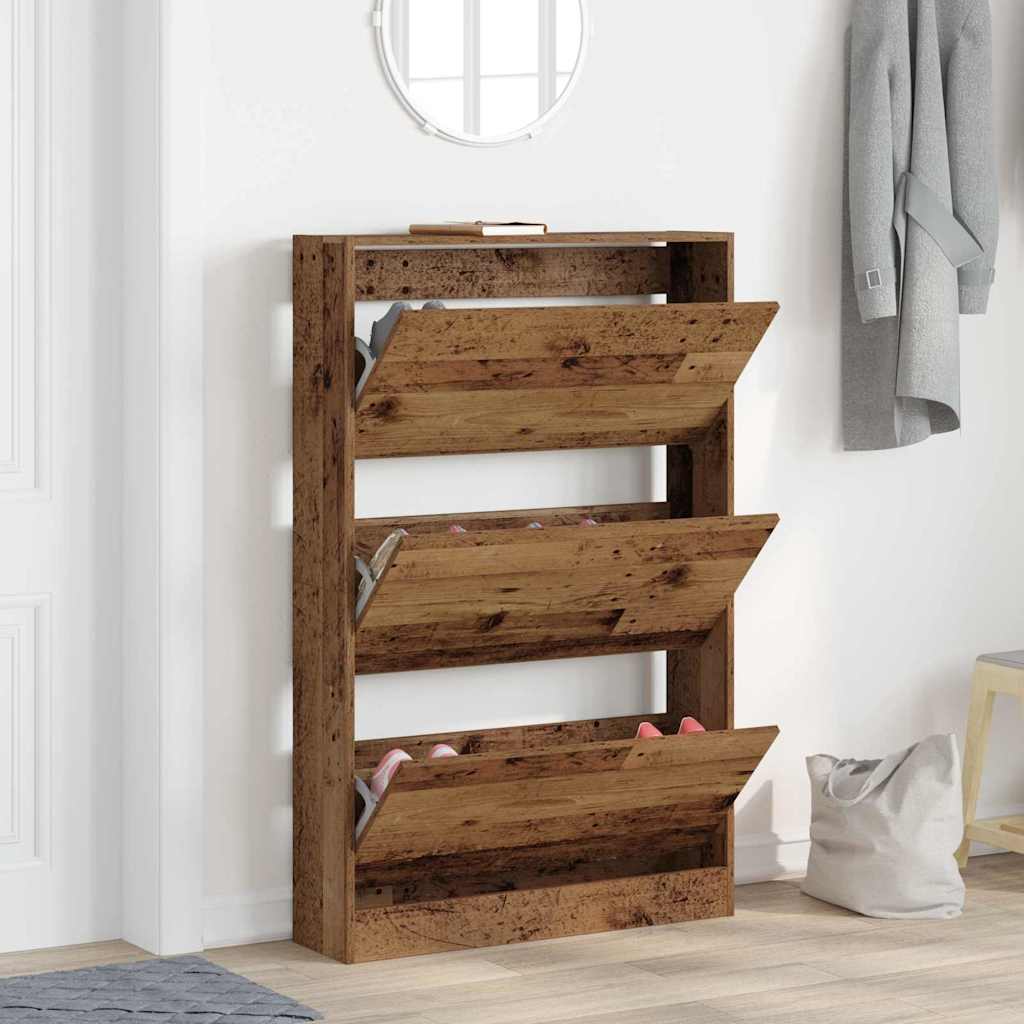 Schuhschrank mit Regal Altholz 80 cm