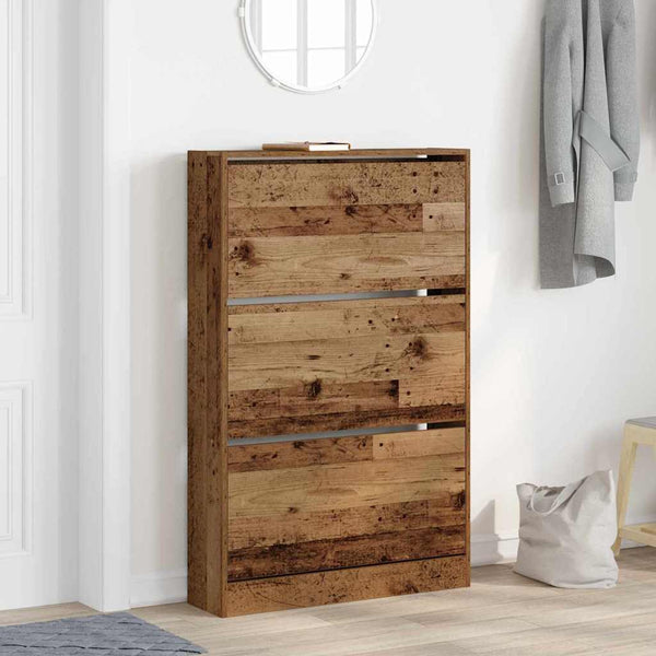 Schuhschrank mit Regal Altholz 80 cm