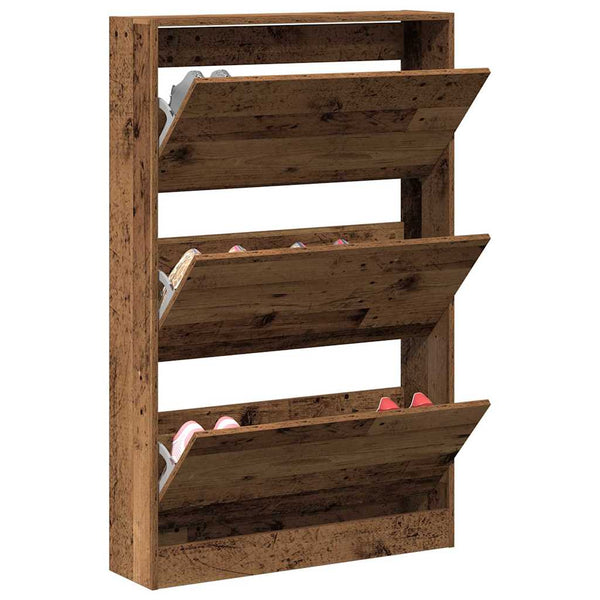 Schuhschrank mit Regal Altholz 80 cm