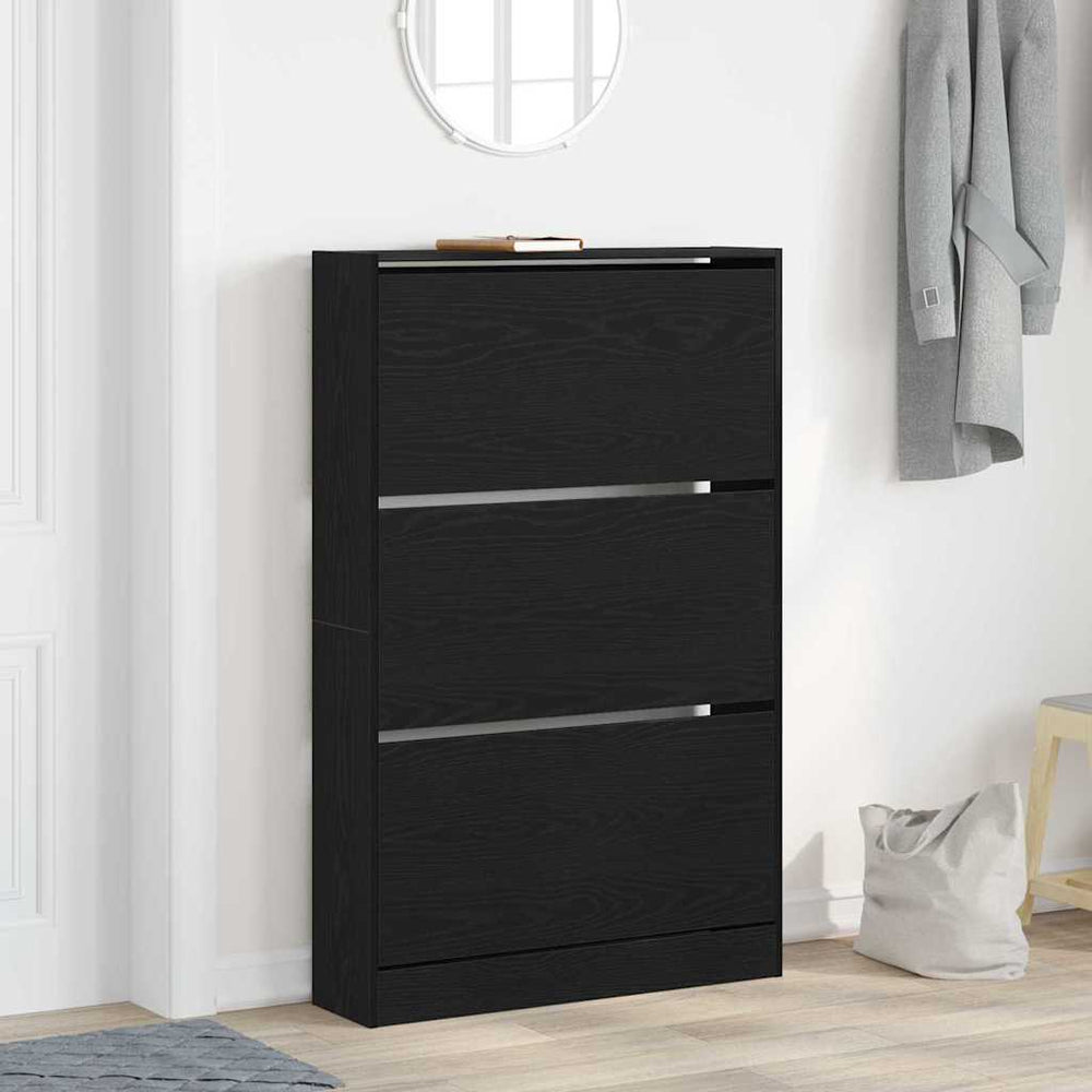 Schuhschrank mit Regal Schwarz Eiche 80cm