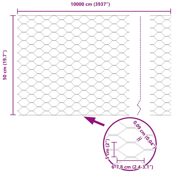 Hexagonzaun Grün Stahl 0,5 x 100 m