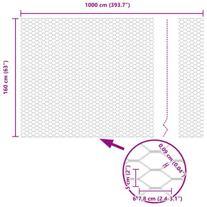 Hexagonzaun Grau 1,6x10m Stahl