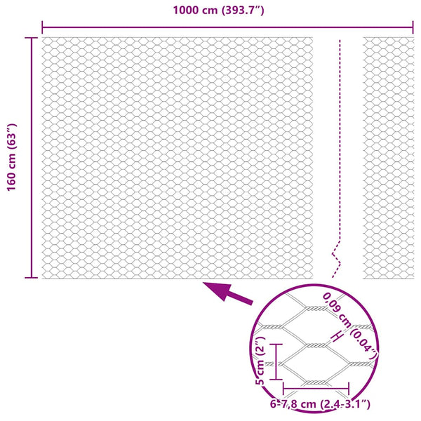Hexagonzaun Grau 1,6x10m Stahl
