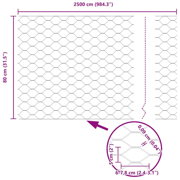 Grauer Hexagonzaun 0,8 x 25 m