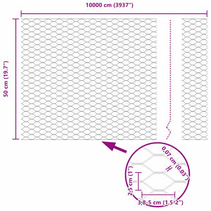 Hexagonzaun Grau Stahl 0,5 x 100 m