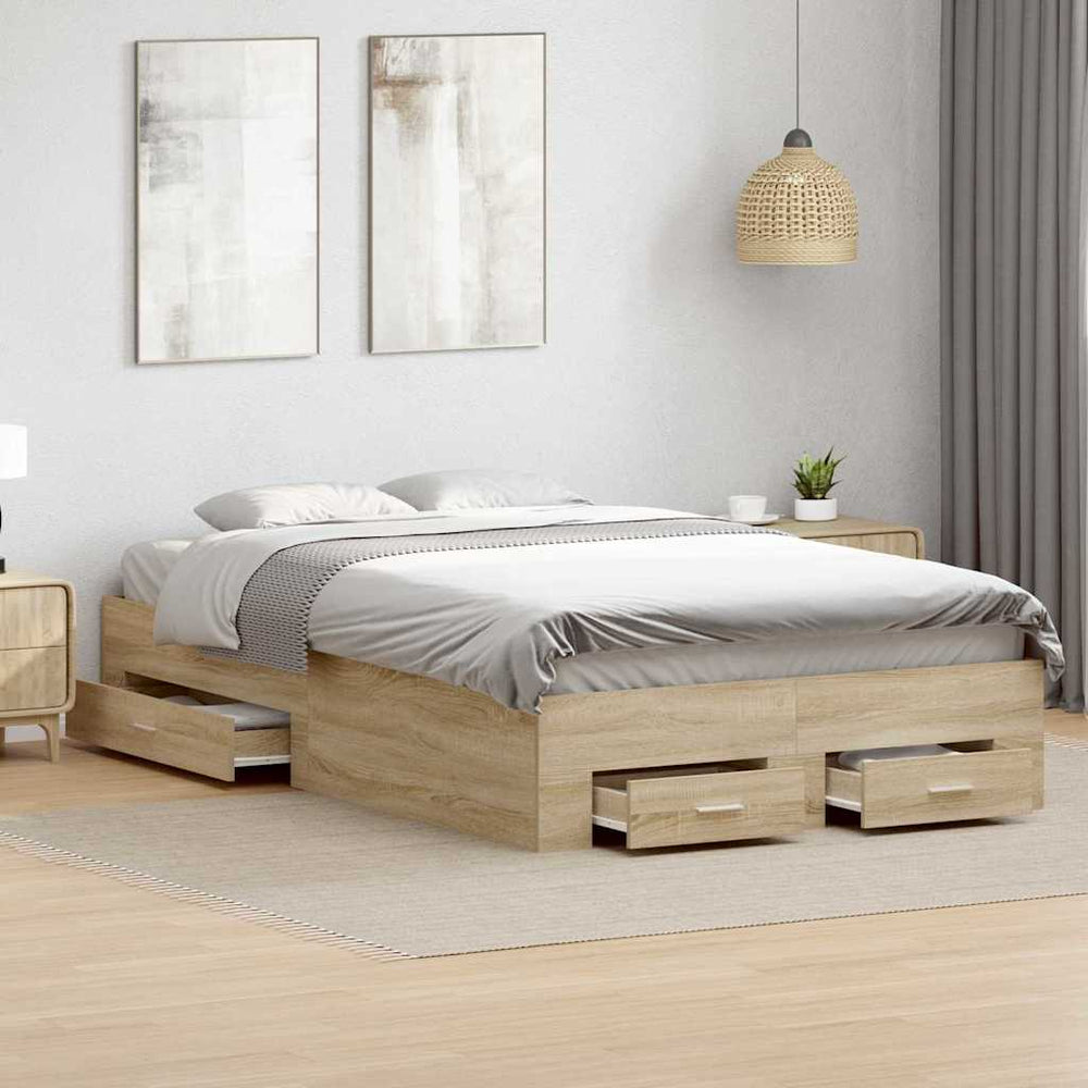 vidaXL Bed Frame with Drawers Brown 120 x 200 cm Engineered Wood