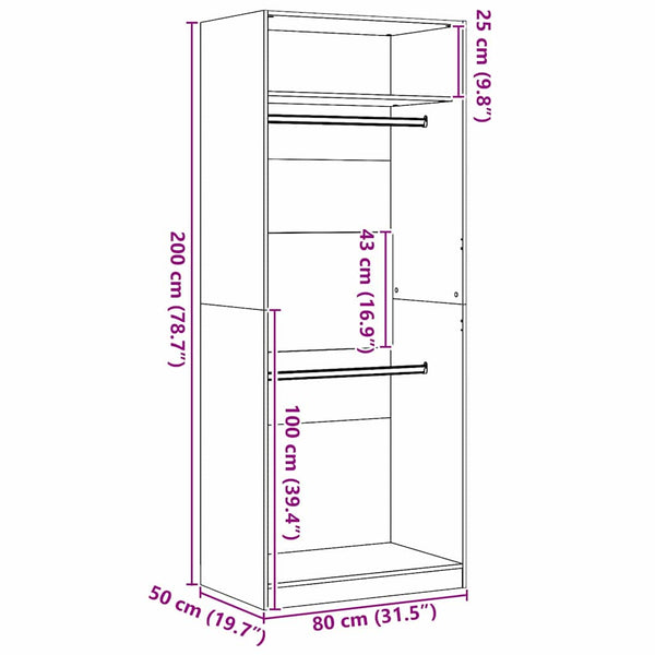 Kleiderschrank Schwarz Eichen-Optik 80x50x200 cm
