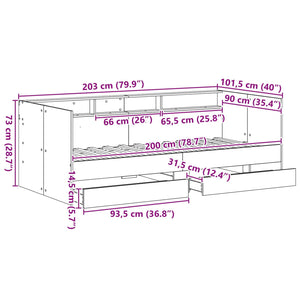 Tagesbett Grau mit Schubladen 90x200 cm