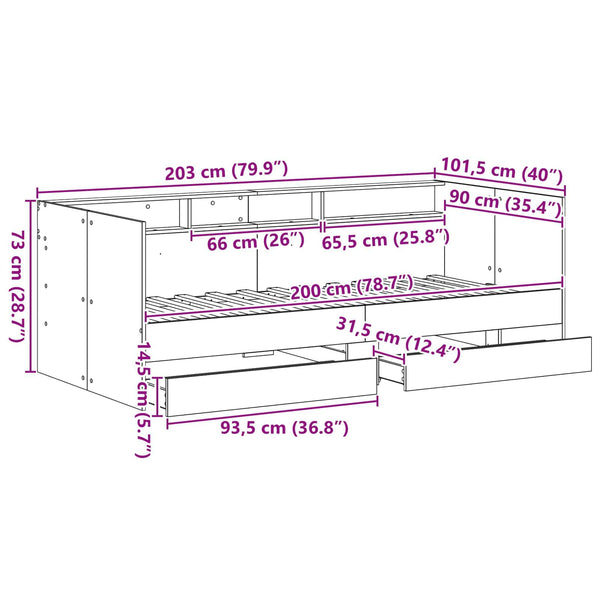 Tagesbett Grau mit Schubladen 90x200 cm