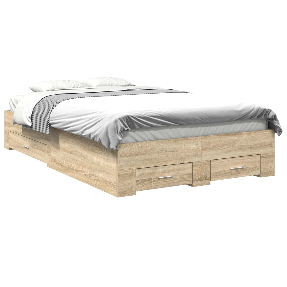 vidaXL Bed Frame with Drawers Brown 140 x 200 cm Engineered Wood