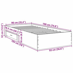Bettrahmen Braun 90x190 cm mit Schubladen