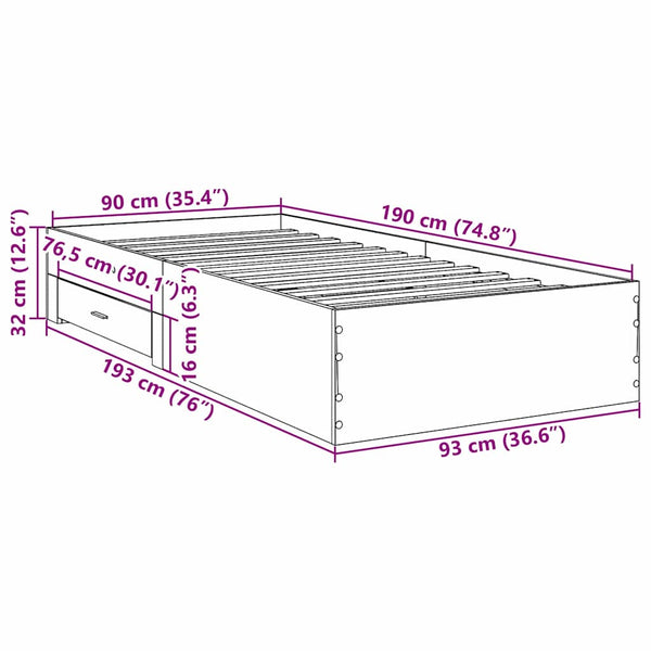 Bettrahmen Braun 90x190 cm mit Schubladen