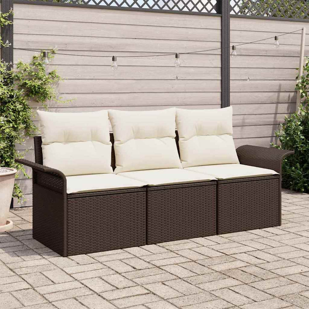 vidaXL Ensemble canapé avec coussins 3 pcs Marron et Crème Résine Tressée