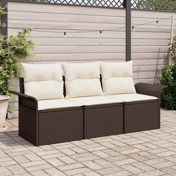 vidaXL Ensemble canapé avec coussins 3 pcs Marron et Crème Résine Tressée
