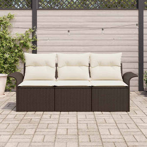 vidaXL Ensemble canapé avec coussins 3 pcs Marron et Crème Résine Tressée