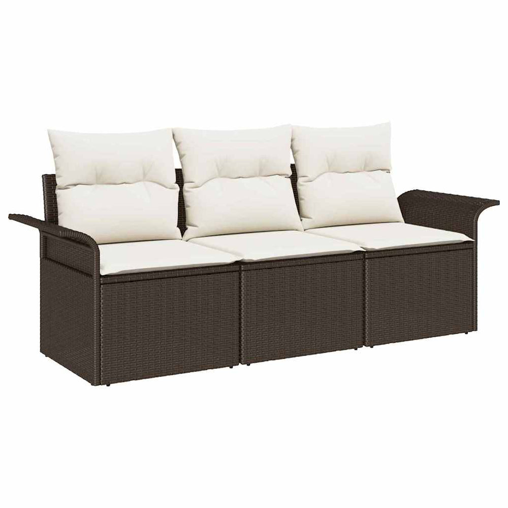 vidaXL Ensemble canapé avec coussins 3 pcs Marron et Crème Résine Tressée