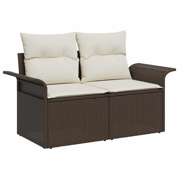 vidaXL Ensemble canapé avec coussins 3 pcs Marron et Crème Résine Tressée