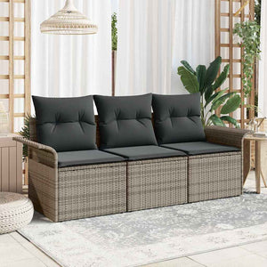 Graues Poly-Rattan Sofa-Set mit Kissen, 3-teilig