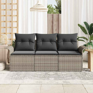 Graues Poly-Rattan Sofa-Set mit Kissen, 3-teilig
