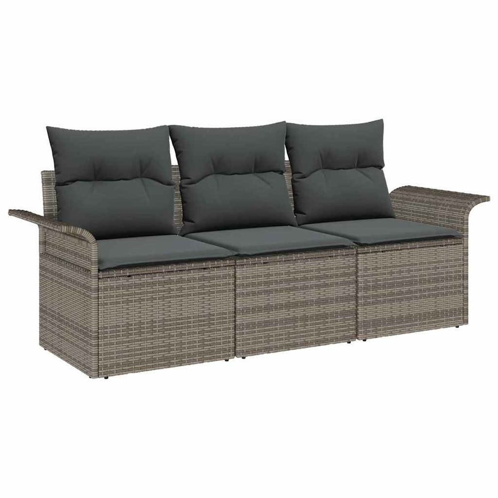 vidaXL Sofa Set with Cushions 3 pcs Grey Poly Rattan