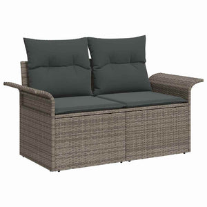 Graues Poly-Rattan Sofa-Set mit Kissen, 3-teilig