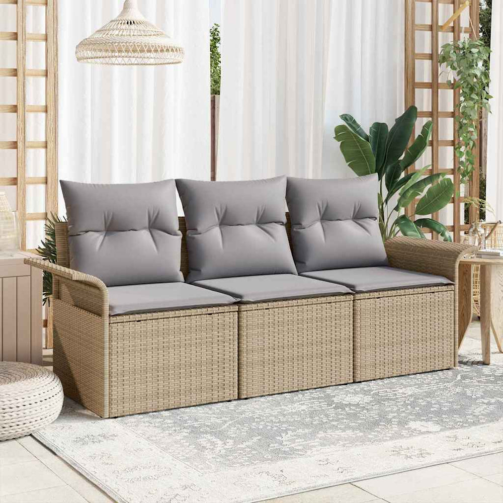 vidaXL Sofa Set with Cushions 3 pcs Beige and Grey Poly Rattan
