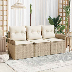 vidaXL Salon de jardin avec coussins 3 pcs Beige et Crème Résine tressée