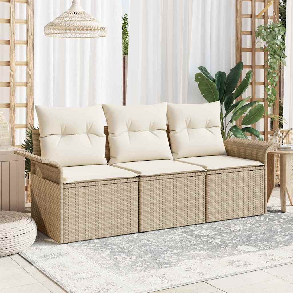 vidaXL Salon de jardin avec coussins 3 pcs Beige et Crème Résine tressée