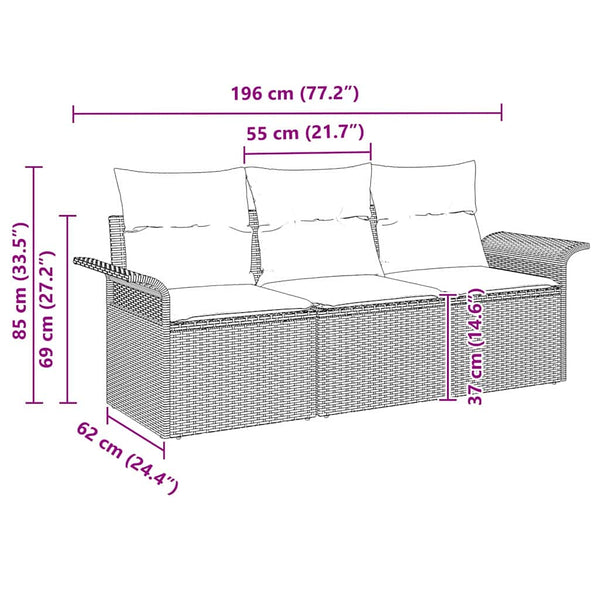 vidaXL Salon de jardin avec coussins 3 pcs Beige et Crème Résine tressée