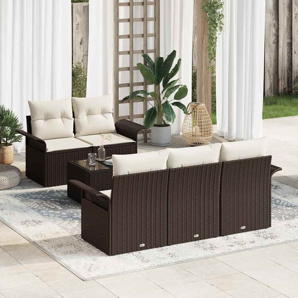 Poly-Rattan Sofa Set Braun mit Kissen, 6-teilig