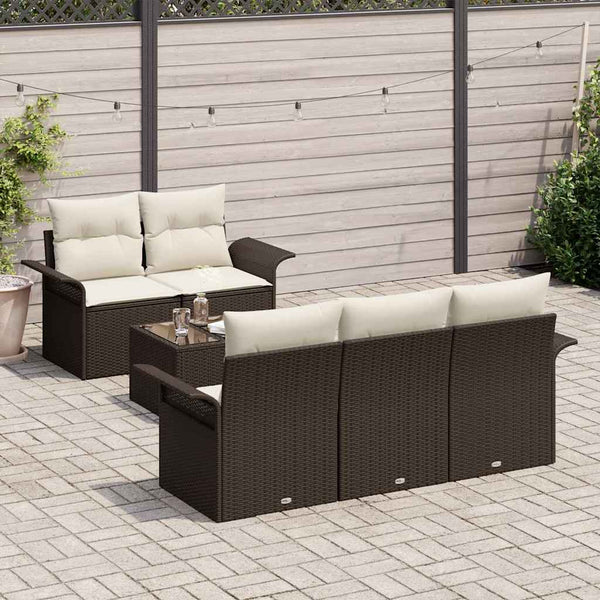 Poly-Rattan Sofa Set Braun mit Kissen, 6-teilig