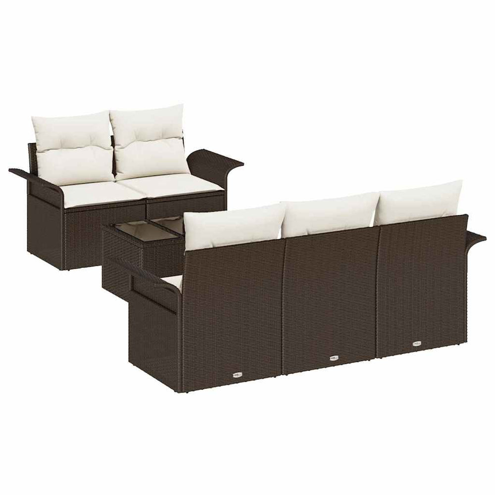 Poly-Rattan Sofa Set Braun mit Kissen, 6-teilig