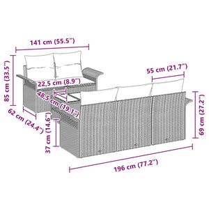 Poly-Rattan Sofa Set Braun mit Kissen, 6-teilig