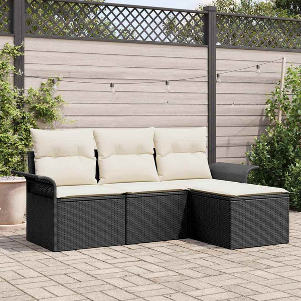 vidaXL Ensemble de canapés avec coussins 4 pcs Noir et crème Résine tressée