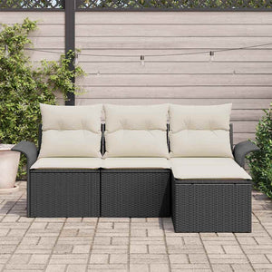 vidaXL Ensemble de canapés avec coussins 4 pcs Noir et crème Résine tressée