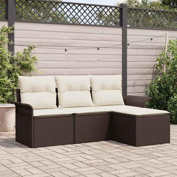 vidaXL Ensemble de canapés avec coussins 4 pcs Marron et crème Résine tressée