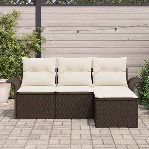 vidaXL Ensemble de canapés avec coussins 4 pcs Marron et crème Résine tressée