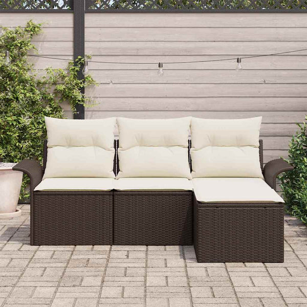 vidaXL Ensemble de canapés avec coussins 4 pcs Marron et crème Résine tressée