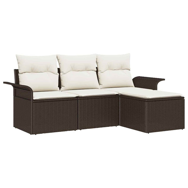 vidaXL Ensemble de canapés avec coussins 4 pcs Marron et crème Résine tressée