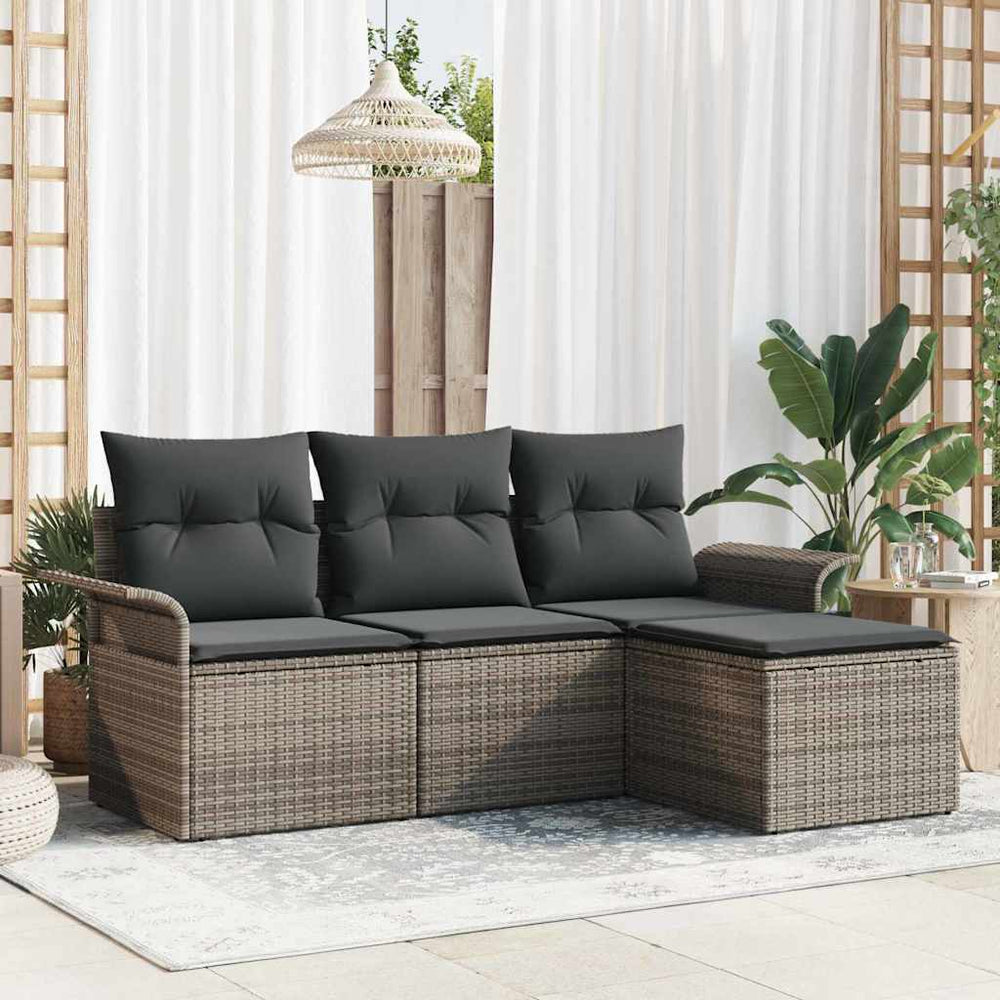 vidaXL Salon de jardin avec coussins 4 pcs Résine tressée Gris