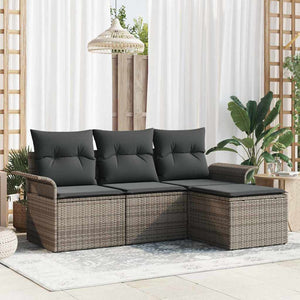 Graues Poly-Rattan Sofa Set mit Kissen, 4-teilig