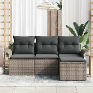 Graues Poly-Rattan Sofa Set mit Kissen, 4-teilig