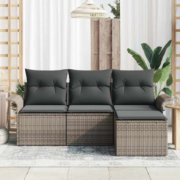 Graues Poly-Rattan Sofa Set mit Kissen, 4-teilig